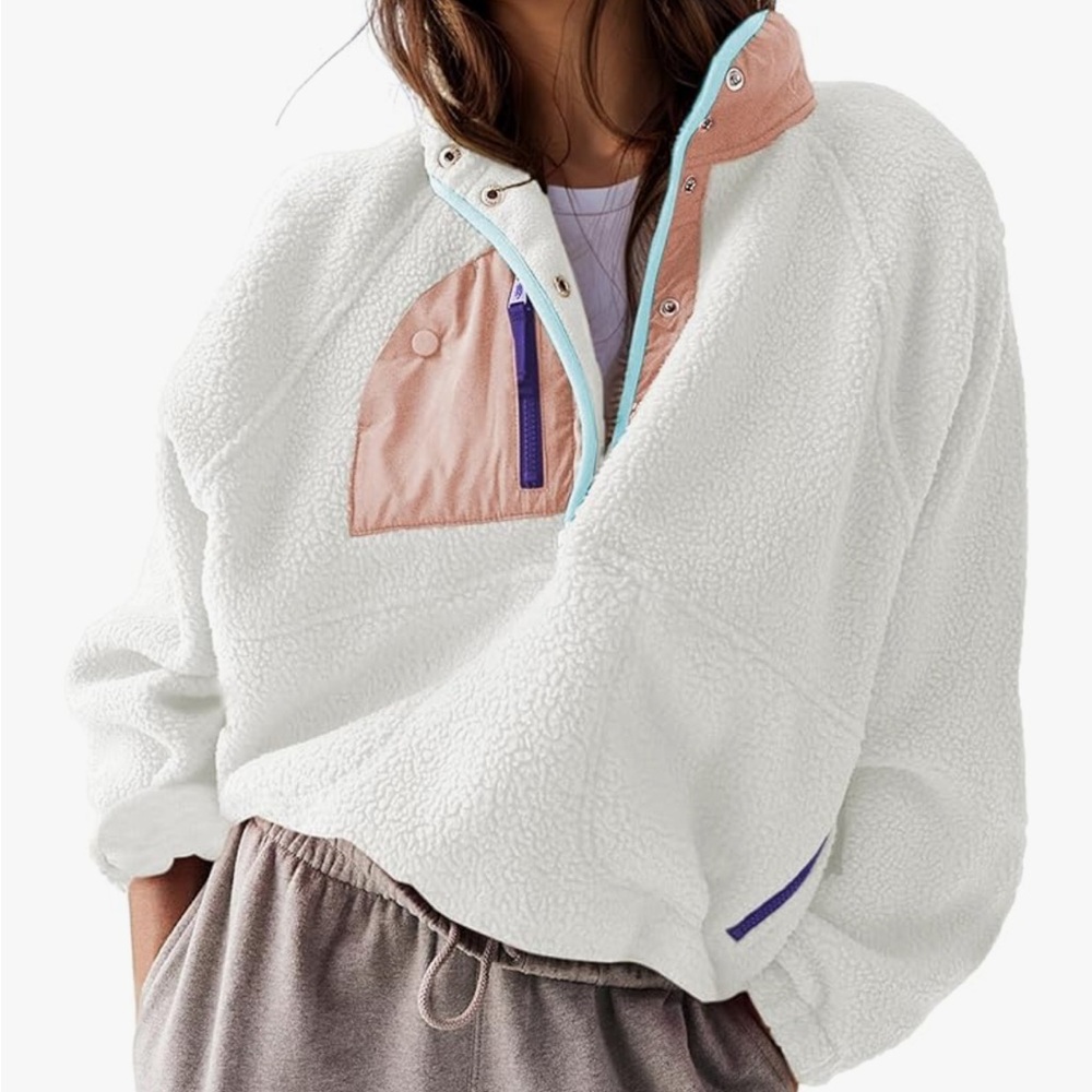 Women's White and Pink Fleece Jacket